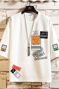 Q11121-P30 春夏季七分袖t恤男大码五分袖男短袖中袖 砖墙挂拍图片