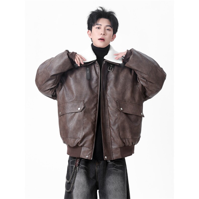 自拍无影墙男模品质pu皮保暖三条杠棉衣KD188-P145，男装皮衣，电商A466
