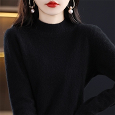 羊毛衫女半高领纯色宽松长袖针织打底衫修身圆领秋冬百搭套头毛衣，女装羊毛衫，开创羊绒