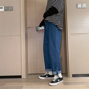百搭休闲ins牛仔裤宽松直筒2021年秋季新款九分裤潮流 K1349-P40图片