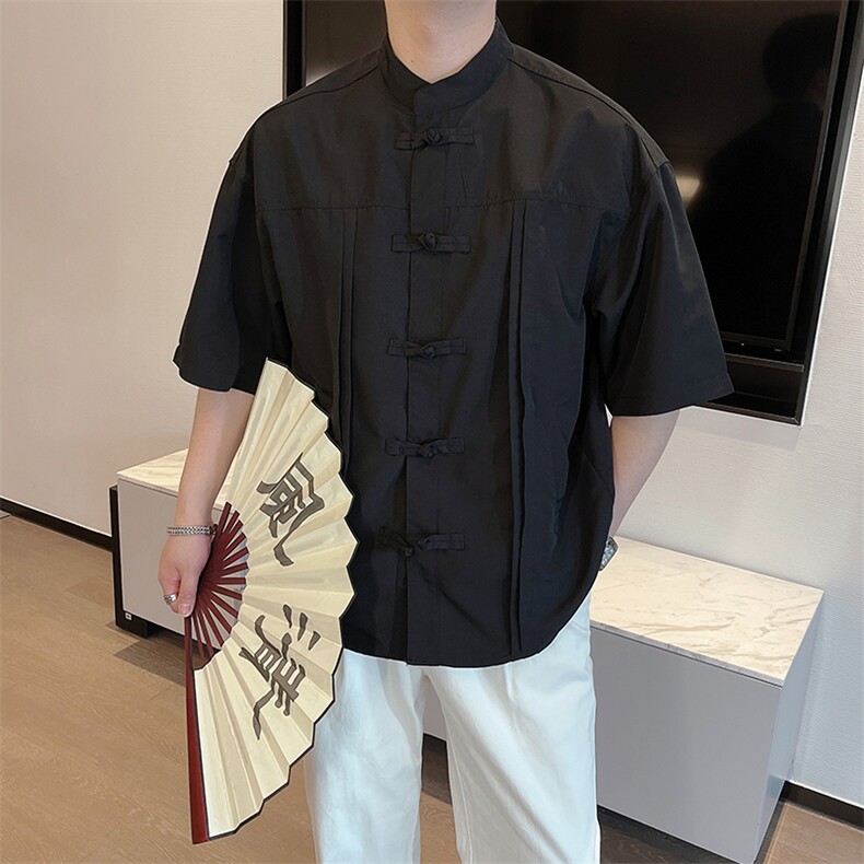 新中式男装风盘扣唐装短袖衬衫男夏季高级痞帅衬衣CS862-P55,男装T恤,电商B267
