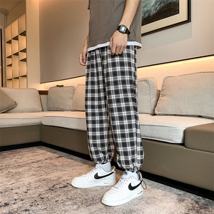 现货春夏大码ins港风格子宽松休闲裤男中性裤九分裤女潮K008-P35