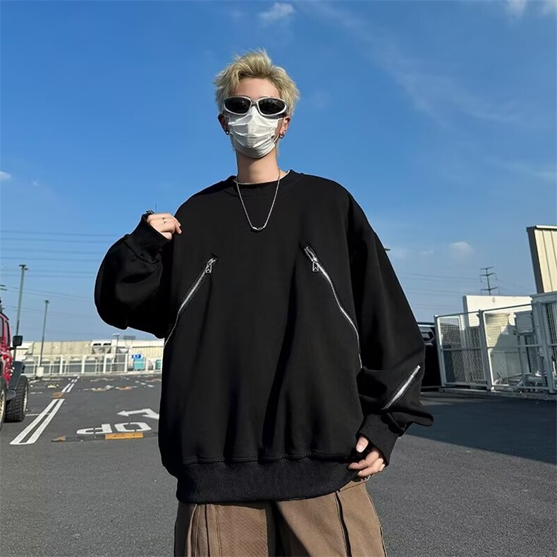 欧美高街卫衣男早秋炸街休闲拉链设计感宽松圆领外套上衣A45/P48，女装短外套，星座506