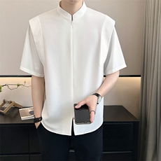 店主风~2025夏季立领假两件新中式衬衫C275/P50，男装衬衫，电商B331