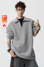 雪尼尔满天星半拉链翻领卫衣大码高级Polo衫外套LW610特P50加绒60，男装Polo衫，电商B215