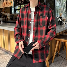 春秋季新款长袖格子衬衫美式复古潮牌宽松休闲上衣外套，男装衬衫，星座410-7