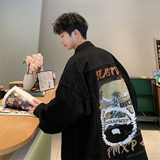 水洗牛仔外套男款秋季痞帅上衣服大码宽松休闲工装夹克JK1018-P68，男装夹克，星座1103-3