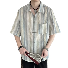 新中式金属扣子风潮T恤短袖民族男士衬衫时尚衬衣T2422-P65，男装衬衫，电商A227