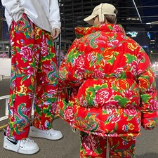 风东北情侣套装ins花棉衣外套牡丹花九分裤棉服套装网红H203，男装休闲套装，星座115A(原星座507）