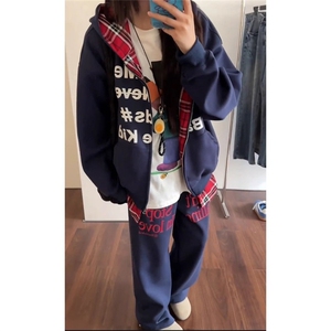 美式复古假两件格子夹克外套男女休闲飞行服潮LY66266-P69 夹棉77图片