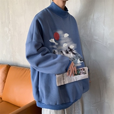 加绒加厚高领卫衣油画印花落肩袖情侣款打底衫男XZ514-2-G83-P48，男装T恤，星座514-2(原B239)