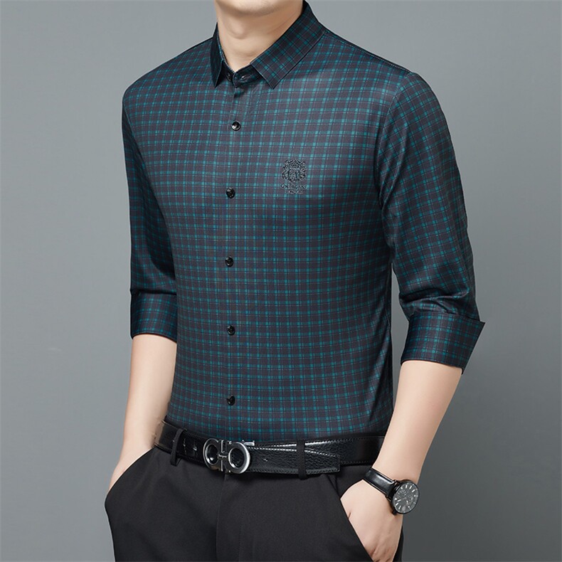 H689钱塘2020-3秋季新款时尚休闲格子中青年男士长袖衬衣P77,男装衬衫,钱塘207-3