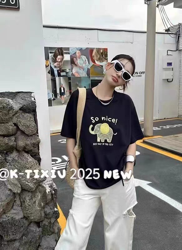 2025简约百搭雪花棉小象T恤,女装T恤,湘姗