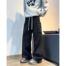 休闲卫裤男女秋冬季宽松百搭多口袋保暖工装直筒裤K6020-P47，男装休闲裤，星座412-3