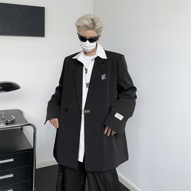 港风秋款男西服宽松西装字母印花贴标休闲外套JK922P65,男装西服,星座1013-1