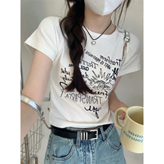 T00787-P35手绘涂鸦印花纯棉T修身短款美式复古正肩性感短袖，男装T恤，星座617A-2