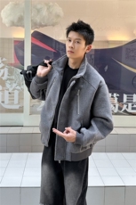 双拉链毛呢夹克外套秋冬短款呢子大衣宽松妮子风A236-JK630-P170，男装毛呢大衣，电商A236