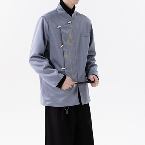 新中式中山装金竹刺绣木头扣立领西装高级感宽松西服外套JK206图片
