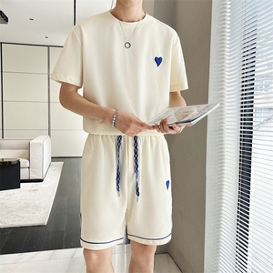 夏季短袖套装男士韩版五分裤潮流t恤短裤一套简约潮牌休闲运动服图片