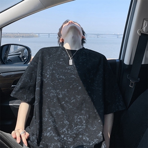 得物抖音品质二开240克重磅宽松纯棉美式做旧扎染工艺短袖T恤图片