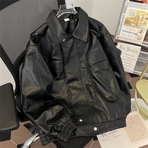港风春款男皮衣夹克衫条纹肌理休闲皮外套JK925 P80图片