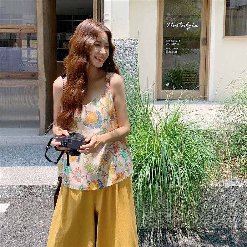 复古减龄新中式国风套装2025新款女夏不撞款印花背心阔腿裤两件套,女装套装/套裙,2B237