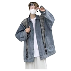 1506/QY80910/P45春季新款潮牌高街民族风色织拼接设计牛仔夹克，男装民族服装，星座1506