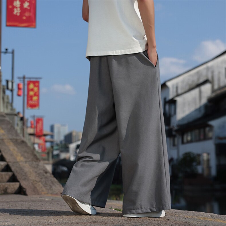 2025年风春夏新款棉麻休闲裤子阔腿裤加肥加大K597-P55,男装休闲裤,星座313B-4（原星座309A-1）