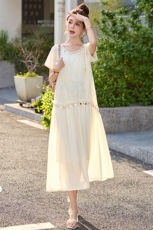 法式重工设计感蕾丝刺绣连衣裙女2025夏季新款小香风短袖气质裙子，女装连衣裙，丽莎妳雅