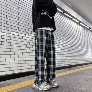 秋季新款时尚潮男百搭宽松格子款休闲裤图片