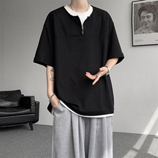 现货DX10140-特P38控78美式假俩件T恤领短袖男大码休闲半袖，男装T恤，电商A059