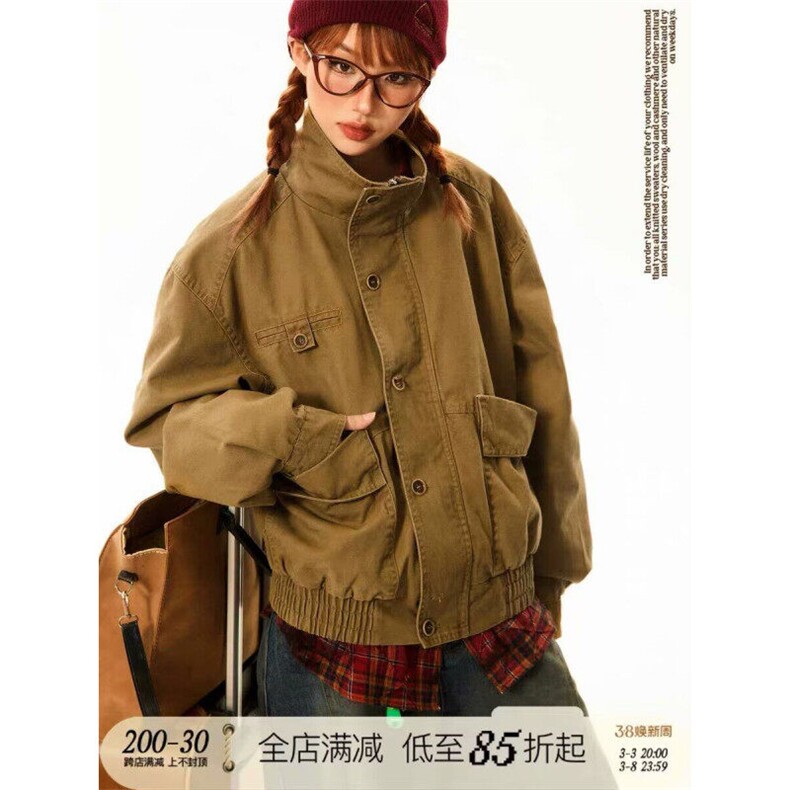 巴恩风登山水洗帆布夹克男女同款春季宽松百搭立领哈灵顿外套上衣,男装夹克,星座506A