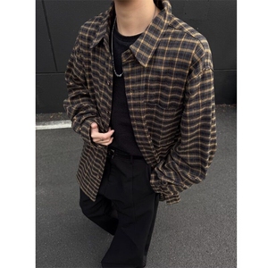 男装复古格纹长袖衬衫春秋季外套个性时尚休闲衬衣潮CY1053-P46图片