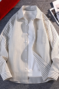 设计感日系条纹长袖衬衫男休闲衬衫复古上衣秋季C2266-特价P45图片