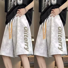 短裤男青少年夏季阔版休闲五分裤男学生美式夏款脏脏灰直筒运动裤，男装牛仔裤，星座1210-1