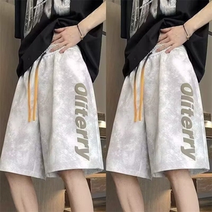 短裤男青少年夏季阔版休闲五分裤男学生美式夏款脏脏灰直筒运动裤图片