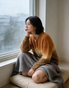 2026年秋季时尚百搭通勤简约休闲段染渐变色加厚开衫