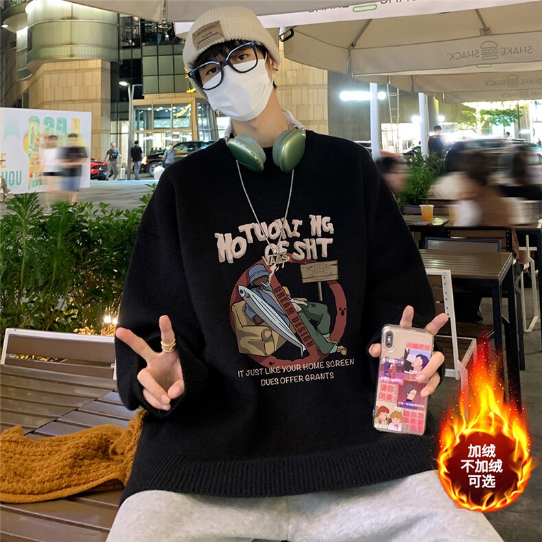 港风夜景宽松时尚圆领毛衣TPM6851特批45控78加绒特批55控88,男装针织衫/毛衣,电商A247
