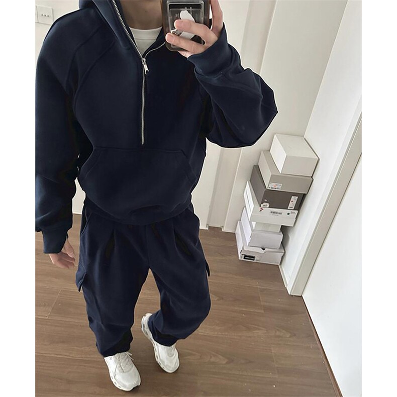 抖音得物高品质二开26春装重磅宽松结构拉链设计高领连帽卫衣W76,男装卫衣,电商A486-1