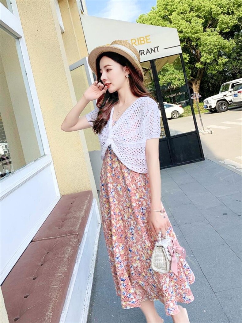 碎花雪纺连衣裙，女装连衣裙，千利红