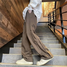 美式重磅直筒运动卫裤男女ins潮流假排扣休闲阔腿裤春秋K1077-p45，男装休闲裤，星座601-2