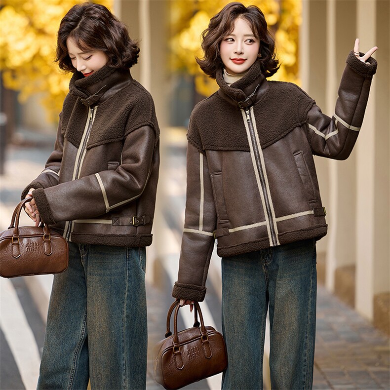 【现货主推】2024年冬季新款皮毛一体加绒服,女装短外套,魅丽静蓝
