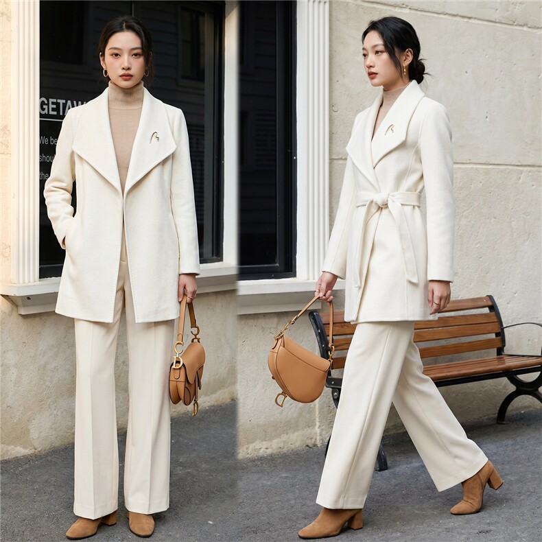 富家千金白色miu系双面呢子大衣女2026新款独特超好看羊毛,女装双面呢大衣,天品羊绒工厂