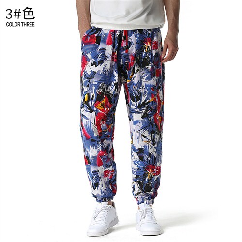 新款全棉麻布印花小脚裤男士灯笼裤CK14P35，男装休闲裤，星座1314