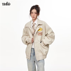 美式复古宽松潮牌飞行员工装皮衣夹克外套棒球服310A-4-B921-P80图片