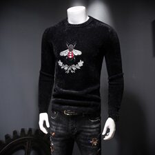 3561冬季新款加厚保暖蜜蜂刺绣休闲蚕丝羊绒毛衫水貂绒（长，男装针织衫/毛衣，钱塘2010-1