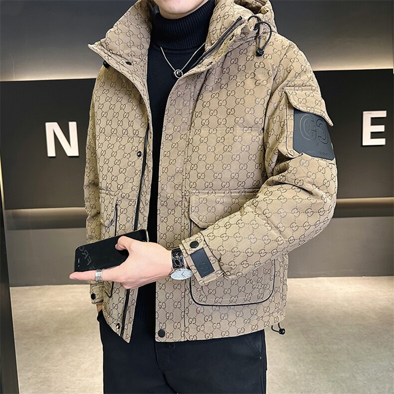 字母暗花贴标PU皮羽绒服外套男上衣控劵后288A329-YR9863-P205,男装羽绒服,电商A329