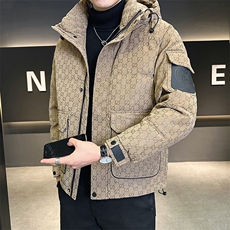 字母暗花贴标PU皮羽绒服外套男上衣控劵后288A329-YR9863-P205，男装羽绒服，电商A329