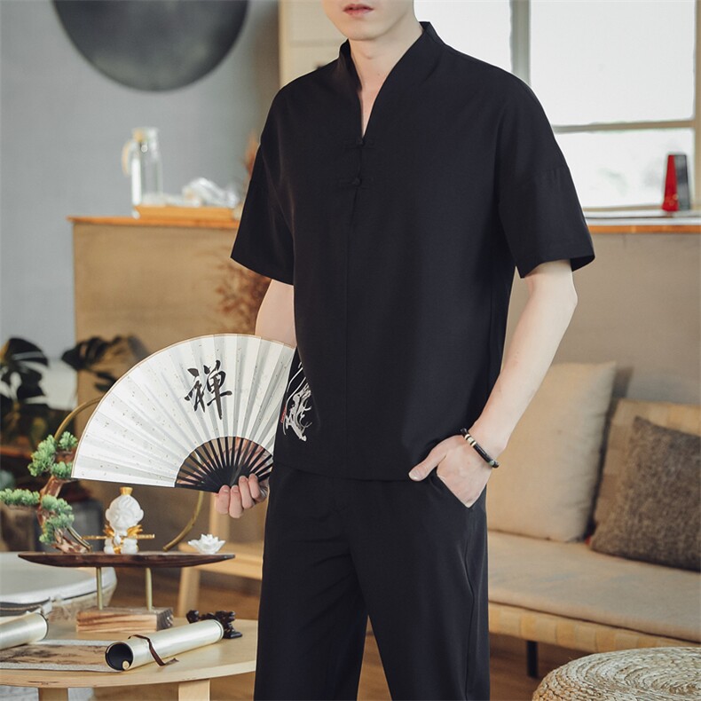 夏季套装男士两件套风复古唐装名族风T恤A334-TZ023-P55,男装民族服装,电商B339(原A334）