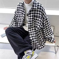 XXF007-P53千鸟格毛呢外套男春秋冬加绒加厚潮牌宽松大码小香风，女装短外套，电商B323A